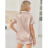image:imageEkouaer Womens Silk Satin Pajama Sets 2 Piece Button Down Silk Pjs Shorts Sets Cute Print Short Sleeve Sleepwear S4XLChampagne
