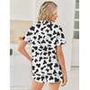 image:imageEkouaer Womens Silk Satin Pajama Sets 2 Piece Button Down Silk Pjs Shorts Sets Cute Print Short Sleeve Sleepwear S4XLCow Print