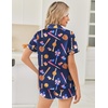 image:imageEkouaer Womens Silk Satin Pajama Sets 2 Piece Button Down Silk Pjs Shorts Sets Cute Print Short Sleeve Sleepwear S4XLDark Blue Baseball Print