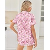 image:imageEkouaer Womens Silk Satin Pajama Sets 2 Piece Button Down Silk Pjs Shorts Sets Cute Print Short Sleeve Sleepwear S4XLFloral Pink