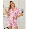 image:imageEkouaer Womens Silk Satin Pajama Sets 2 Piece Button Down Silk Pjs Shorts Sets Cute Print Short Sleeve Sleepwear S4XLFloral Pink