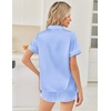 image:imageEkouaer Womens Silk Satin Pajama Sets 2 Piece Button Down Silk Pjs Shorts Sets Cute Print Short Sleeve Sleepwear S4XLLight Blue