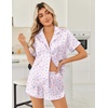 image:imageEkouaer Womens Silk Satin Pajama Sets 2 Piece Button Down Silk Pjs Shorts Sets Cute Print Short Sleeve Sleepwear S4XLLilac Flower Leave
