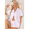 image:imageEkouaer Womens Silk Satin Pajama Sets 2 Piece Button Down Silk Pjs Shorts Sets Cute Print Short Sleeve Sleepwear S4XLLilac Flower Leave