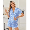 image:imageEkouaer Womens Silk Satin Pajama Sets 2 Piece Button Down Silk Pjs Shorts Sets Cute Print Short Sleeve Sleepwear S4XLMoon and White Clouds