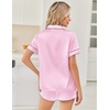 image:imageEkouaer Womens Silk Satin Pajama Sets 2 Piece Button Down Silk Pjs Shorts Sets Cute Print Short Sleeve Sleepwear S4XLPink