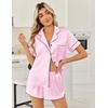 image:imageEkouaer Womens Silk Satin Pajama Sets 2 Piece Button Down Silk Pjs Shorts Sets Cute Print Short Sleeve Sleepwear S4XLPink