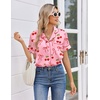 image:imageEkouaer Womens Silk Satin Pajama Sets 2 Piece Button Down Silk Pjs Shorts Sets Cute Print Short Sleeve Sleepwear S4XLPink Cherry Bow