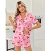 image:imageEkouaer Womens Silk Satin Pajama Sets 2 Piece Button Down Silk Pjs Shorts Sets Cute Print Short Sleeve Sleepwear S4XLPink Cherry Bow
