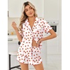 image:imageEkouaer Womens Silk Satin Pajama Sets 2 Piece Button Down Silk Pjs Shorts Sets Cute Print Short Sleeve Sleepwear S4XLStrawberry