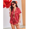 image:imageEkouaer Womens Silk Satin Pajama Sets 2 Piece Button Down Silk Pjs Shorts Sets Cute Print Short Sleeve Sleepwear S4XLWhite Heart Print