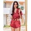 image:imageEkouaer Womens Silk Satin Pajama Sets 2 Piece Button Down Silk Pjs Shorts Sets Cute Print Short Sleeve Sleepwear S4XLWhite Heart Print