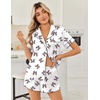 image:imageEkouaer Womens Silk Satin Pajama Sets 2 Piece Button Down Silk Pjs Shorts Sets Cute Print Short Sleeve Sleepwear S4XLWhite With Leopard Bow