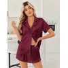 image:imageEkouaer Womens Silk Satin Pajama Sets 2 Piece Button Down Silk Pjs Shorts Sets Cute Print Short Sleeve Sleepwear S4XLWine Red