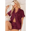 image:imageEkouaer Womens Silk Satin Pajama Sets 2 Piece Button Down Silk Pjs Shorts Sets Cute Print Short Sleeve Sleepwear S4XLWine Red
