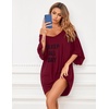 image:imageEkouaer Womens Sleepshirt Deep V Neck Nightgown Batwing Nightshirt Oversized SleepwearRed Letters