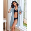 image:imageEkouaer Zipper Robes for Women Waffle Knit Bathrobes Short Lightweight Knee Length Loungewear with Pockets SXXLLight Blue