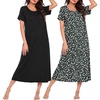 image:imageEkouaer 2 Pack Long Nightgowns for Women Short Sleeve Crew Neck Soft House Dress Loungewear Nightshirt with Pockets S3XLBlackBlue Floral