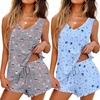 image:imageEkouaer 2 Pack Pajamas for Women Set Tank Top and Shorts Pjs Soft Sleeveless Sleepwear Summer LoungewearSXXLCoffee CupBlue Stars