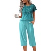 image:imageEkouaer Capri Pajamas Set Womens Ruffle Sleeve Top and Capri Pants Soft Sleepwear Loungewear with PocketsGreen Leaves