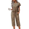 image:imageEkouaer Capri Pajamas Set Womens Ruffle Sleeve Top and Capri Pants Soft Sleepwear Loungewear with PocketsLeopard Print