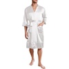 image:imageEkouaer Mens Satin Robe Lightweight Silky Kimono Bathrobe 34 Sleeve Spa Knee Length Loungewear with Pockets S3XLWhite