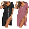 image:imageEkouaer Nightgowns for Women 2 Pack Button Down Sleepshirt Short Sleeve Nightshirt Soft Sleepwear V Neck Pajama DressBlackGrey Purple
