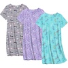 image:imageEkouaer Nightgowns for Women Cotton Night Gown 3 Pack Sleep Shirts Short Sleeve Nightshirt Soft Sleepwear NightdressGrey Coffee CupsPurple StarsCyan Dragonfly