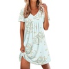 image:imageEkouaer Nightgowns for Women Cotton Night Gowns Short Sleeve Pleated Sleep Shirts Lace Trim Moo Moos Ladies Sleepwear Green XLarge
