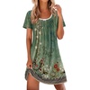 image:imageEkouaer Nightgowns for Women Pleated Sleep Shirts Short Sleeve Night Shirts Lace Trim Night Gown Ladies Sleep DressGreen Blossom