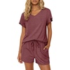 image:imageEkouaer Pajamas Set Women Casual Ruffle Sleeves Soft Comfy Loungewear Set with PocketsDeep Red
