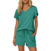 image:imageEkouaer Pajamas Set Women Casual Ruffle Sleeves Soft Comfy Loungewear Set with PocketsGray Green