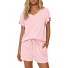 image:imageEkouaer Pajamas Set Women Casual Ruffle Sleeves Soft Comfy Loungewear Set with PocketsLight Pink