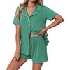 image:imageEkouaer Pajamas Set for Women 2 Piece Pjs Short Sleeve Sleepwear Button Down Lounge Shorts Sets SXXLGrey Green
