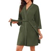 image:imageEkouaer Robes for Women Waffle Knee Length Bathrobe Lightweight Soft Sleepwear V neck 34 Casual Ladies Loungewear SXXLArmy Green