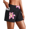 image:imageEkouaer Womens 3 Board Shorts High Waisted Swim Shorts Swimsuit Bottoms Beach Shorts with Pockets S2XLBlack With Lily Flower