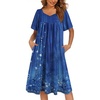 image:imageEkouaer Womens House Dress  Pleated Nightgown with Short Sleeves amp PocketsNavy Blue Ethnic Style