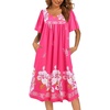 image:imageEkouaer Womens House Dress  Pleated Nightgown with Short Sleeves amp PocketsPink Flower