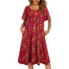 image:imageEkouaer Womens House Dress  Pleated Nightgown with Short Sleeves amp PocketsRed Ethnic Style