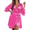 image:imageEkouaer Womens Satin Robe Valentines Lingerie for Women Kimono Bathrobe Short Ruffle Belted Robes Bridesmaids SleepwearHot Pink Leopard