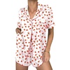 image:imageEkouaer Womens Silk Satin Pajama Sets 2 Piece Button Down Silk Pjs Shorts Sets Cute Print Short Sleeve Sleepwear S4XLStrawberry