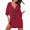 image:imageEkouaer Womens Sleepshirt Deep V Neck Nightgown Batwing Nightshirt Oversized SleepwearRed Letters