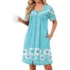 image:imageEkouaer Womens Zip Up Robe Lace Short Sleeve Bathrobes Knee Length Zipper Housecoat Lightweight NightgownsBlue Floral