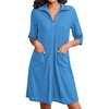 image:imageEkouaer Zipper Robes for Women Waffle Knit Bathrobes Short Lightweight Knee Length Loungewear with Pockets SXXLBlue