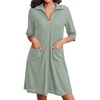 image:imageEkouaer Zipper Robes for Women Waffle Knit Bathrobes Short Lightweight Knee Length Loungewear with Pockets SXXLLight Green
