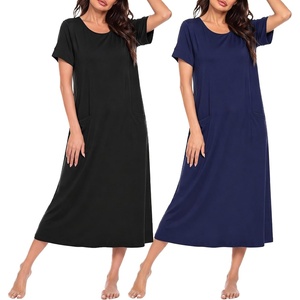 image:imageEkouaer 2 Pack Long Nightgowns for Women Short Sleeve Crew Neck Soft House Dress Loungewear Nightshirt with Pockets S3XLBlackNavy Blue