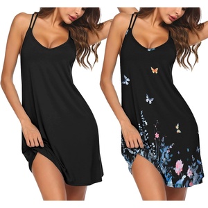 image:imageEkouaer 2 Pack Nightgowns for Women Racerback Sleeveless Night Shirt Sexy Sleep Dress Spaghetti Strap Sleepwear SXXXL2 PackblackBlack Butterfly