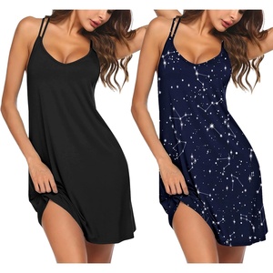 image:imageEkouaer 2 Pack Nightgowns for Women Racerback Sleeveless Night Shirt Sexy Sleep Dress Spaghetti Strap Sleepwear SXXXL2 PackblackBlack Star