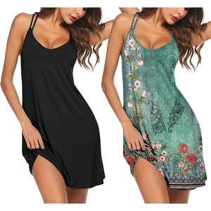 image:imageEkouaer 2 Pack Nightgowns for Women Racerback Sleeveless Night Shirt Sexy Sleep Dress Spaghetti Strap Sleepwear SXXXL2 PackblackGreen Floral