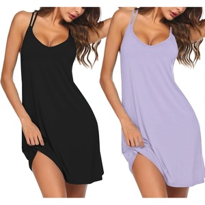 image:imageEkouaer 2 Pack Nightgowns for Women Racerback Sleeveless Night Shirt Sexy Sleep Dress Spaghetti Strap Sleepwear SXXXL2 PackblackLight Purple